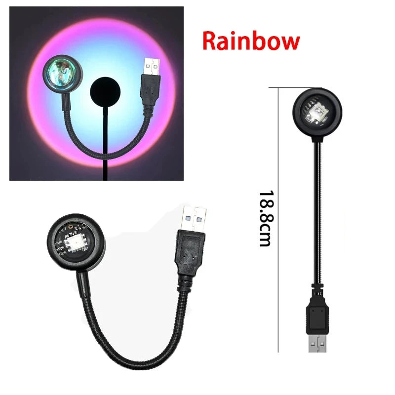 USB LED Sunset Lamp Ambient light Projector Photography Wall Atmosphere Neon Lights for Party Bedroom Living Room Decoration